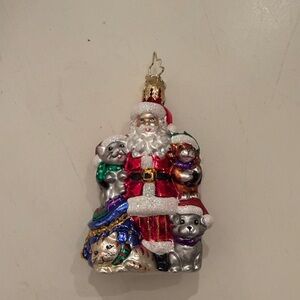 Christopher Radko Santa with Pets Ornament - Red, Silver, Green